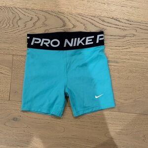 Nike Pro Aqua Blue Shorts with Black Waistband